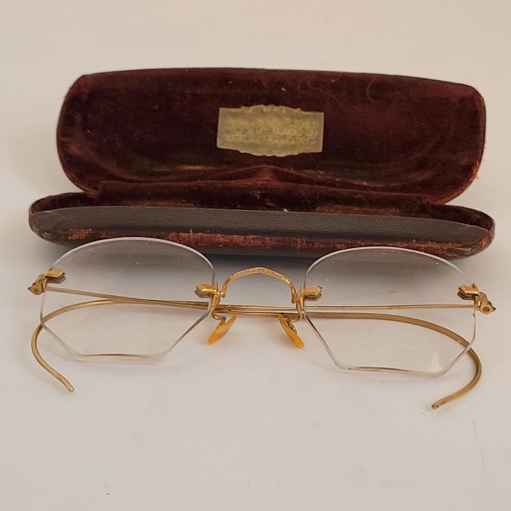 Antique Gold Wired Frames Hex Bottom Glasses Indiana Optical Co View 5